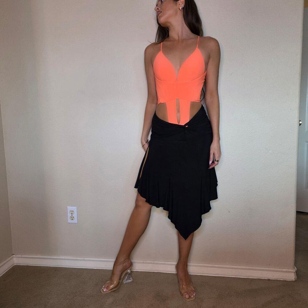 Bright coral cut out dance bodysuit